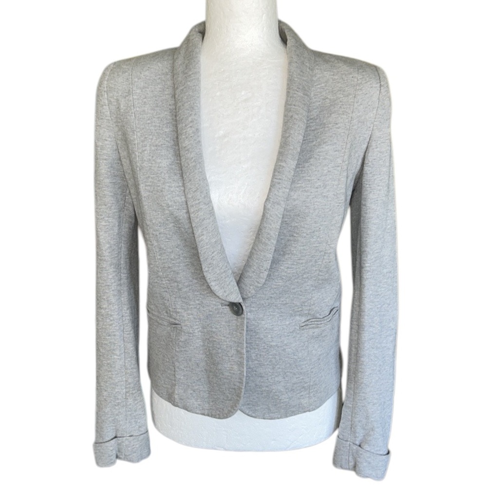 Zara Collection Heather Gray Knit Roll Up Cuff Cropped Blazer - M